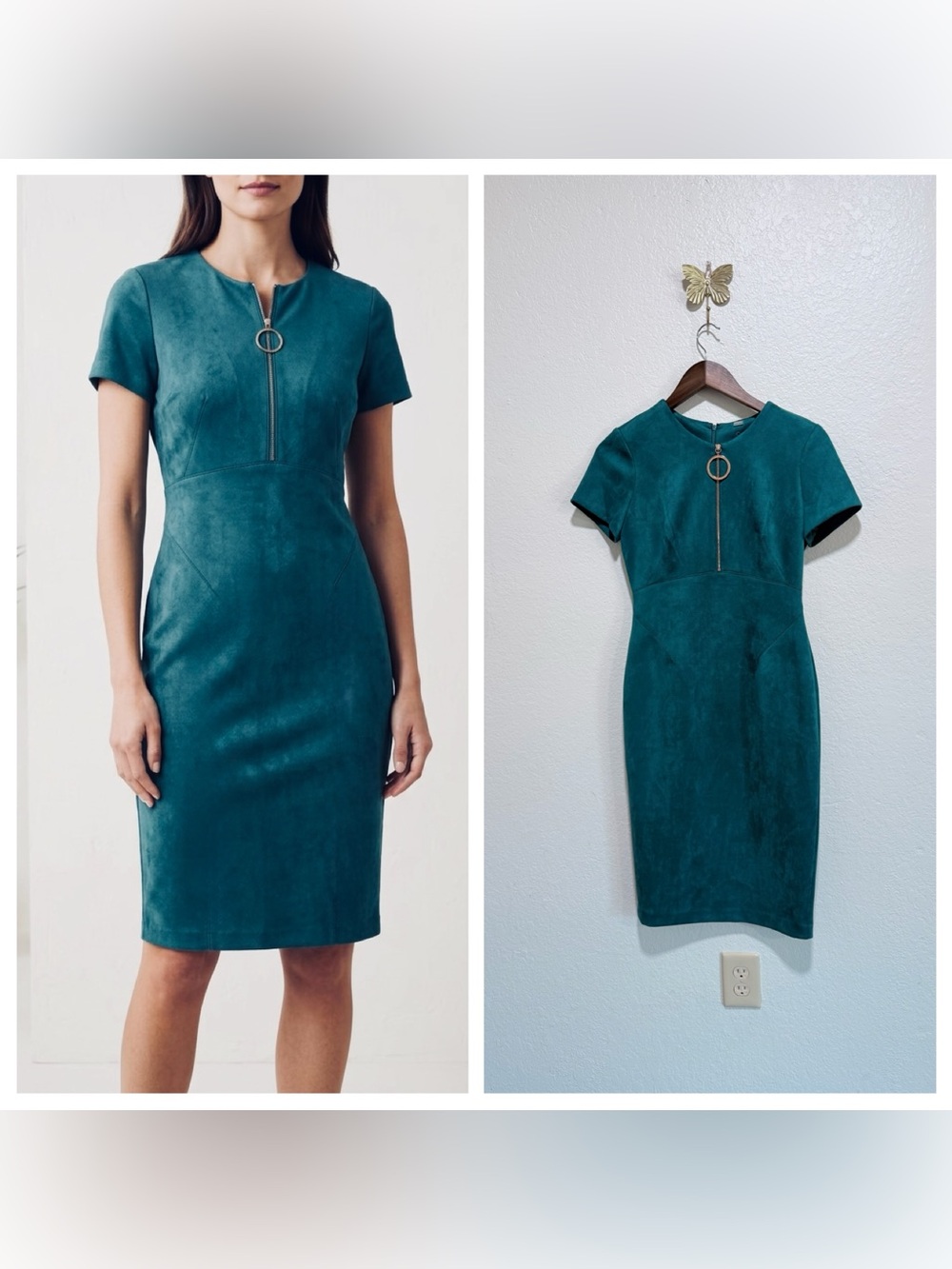 CALVIN KLEIN Stretch Solid Green Soft Faux Suede Sheath Dress Size 4 NWOT
